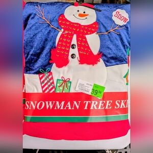 Snowman Tree Skirt with Red and Blue Accents